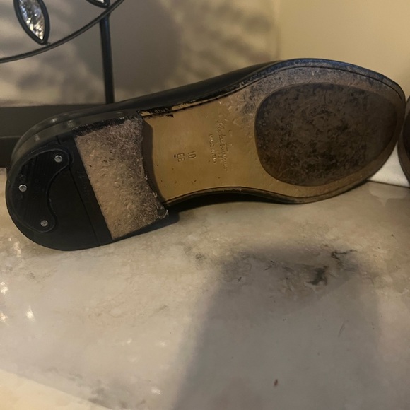 Salvatore Ferragamo Black Leather Loafers with Gold Accent - Picture 10 of 10